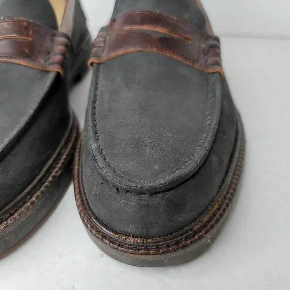 Sebago Mens Shoes Penny Loafers Navy Blue Canvas Brown Leather 10 M w Stretchers